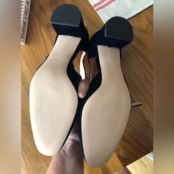 J. Crew Blue Velvet Heels with Curved Strap - Picture 3 of 5